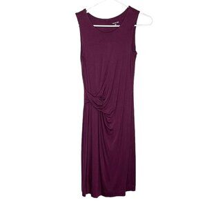Garnet Hill Knit Jersey Dress Women's 2 Purple Sleeveless Faux Wrap Minimal Dres